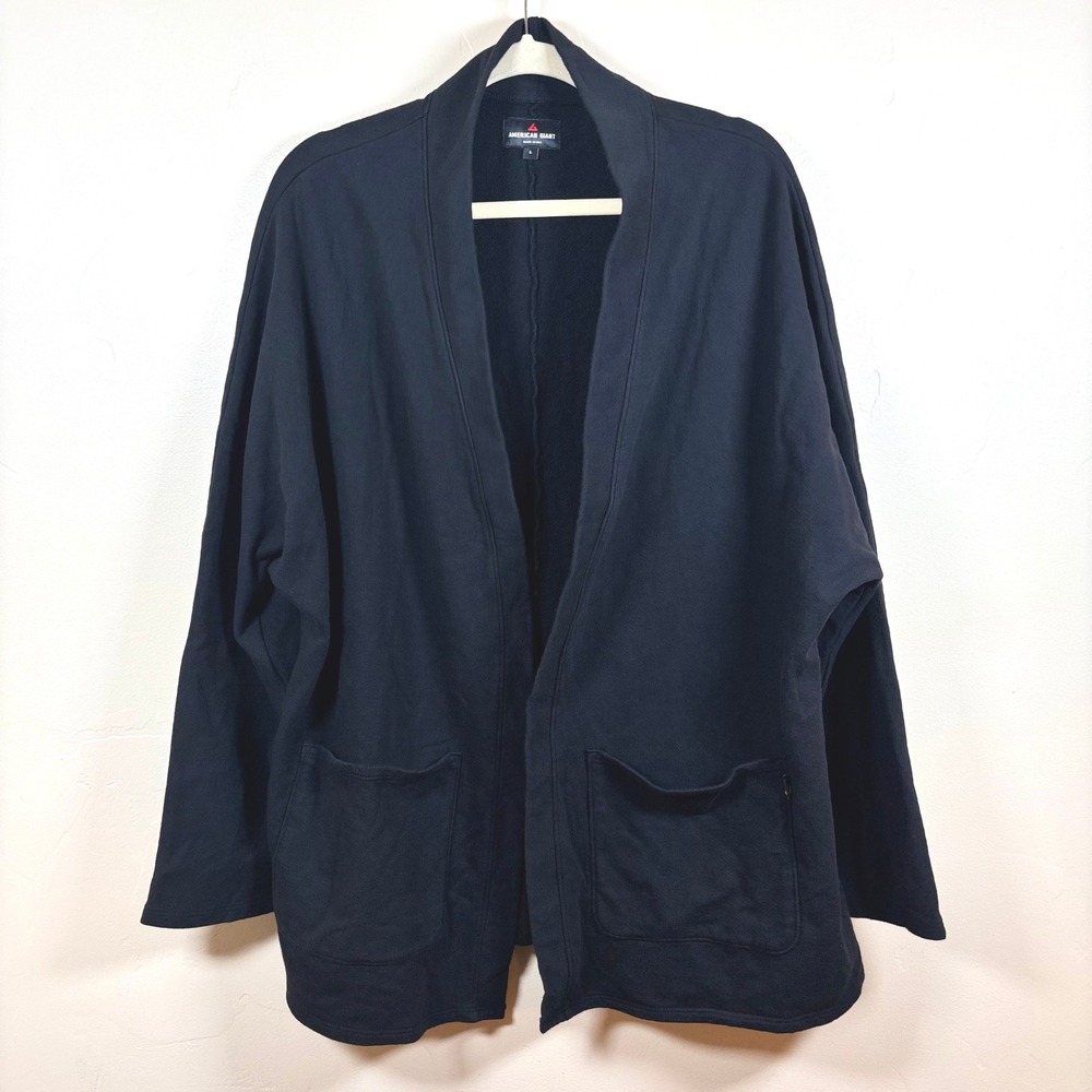 American Giant Womens French Terry Cardigan Sweater Sz L Black Lounge Comfy NWOT